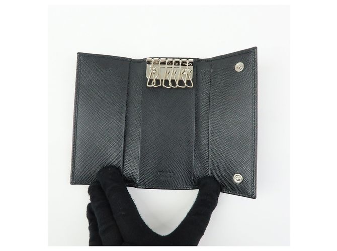 PRADA Portachiavi in pelle Saffiano 6 anelli Nero - vista 13