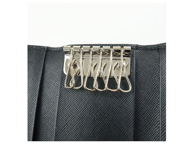 PRADA Portachiavi in pelle Saffiano 6 anelli Nero - vista 15