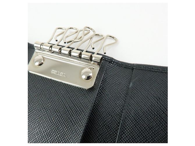 PRADA Portachiavi in pelle Saffiano 6 anelli Nero - vista 16