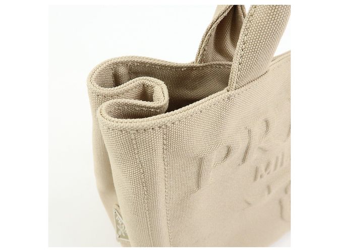 PRADA Canapa Triangle Logo Canvas 2Way Hand Bag Shoulder Bag Beige - vista 16