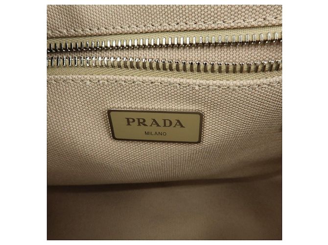 PRADA Canapa Triangle Logo Canvas 2Way Hand Bag Shoulder Bag Beige - vista 24