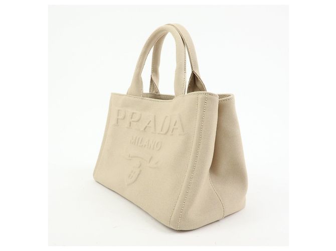 PRADA Canapa Triangle Logo Canvas 2Way Hand Bag Shoulder Bag Beige - vista 3