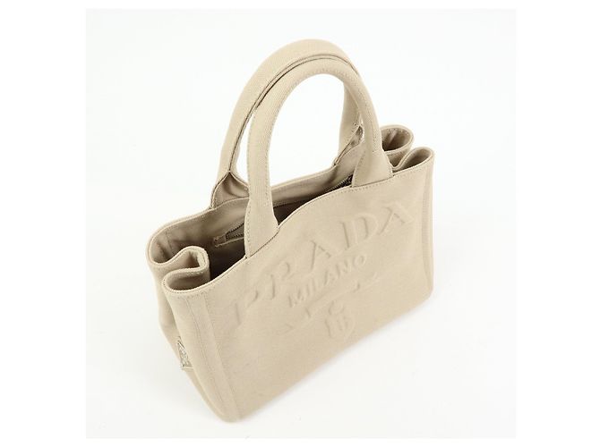 PRADA Canapa Triangle Logo Canvas 2Way Hand Bag Shoulder Bag Beige - vista 4