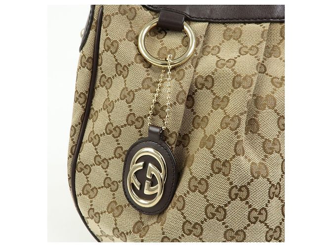 Borsa a tracolla GUCCI Sukey Interlocking G GG Canvas Beige Brown 232955 - vista 14