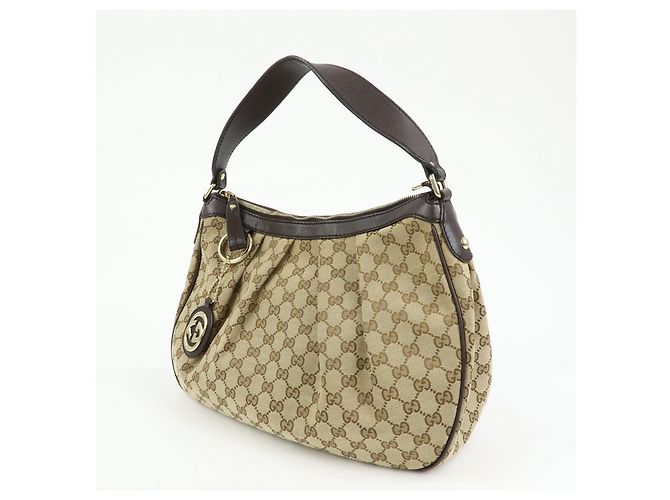 Borsa a tracolla GUCCI Sukey Interlocking G GG Canvas Beige Brown 232955 - vista 3