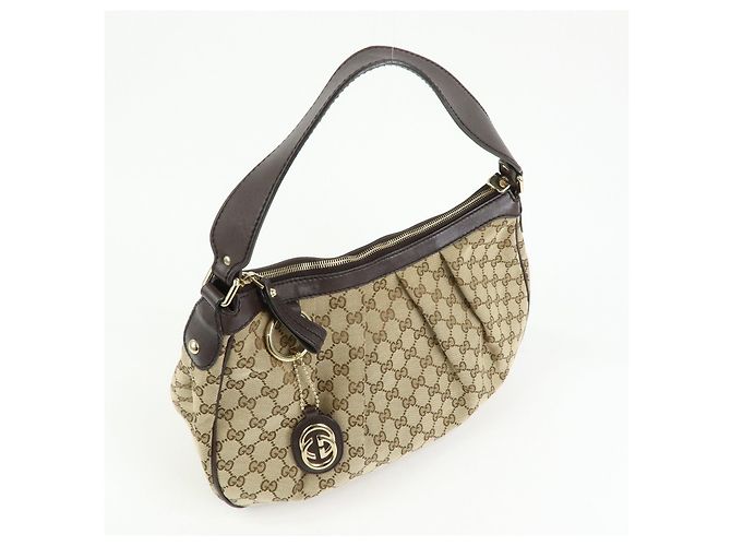 Borsa a tracolla GUCCI Sukey Interlocking G GG Canvas Beige Brown 232955 - vista 4