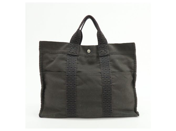 Hermès HERMES Her Line MM Handtasche Tote Bag aus Canvas Grau Schwarz - Ansicht 2
