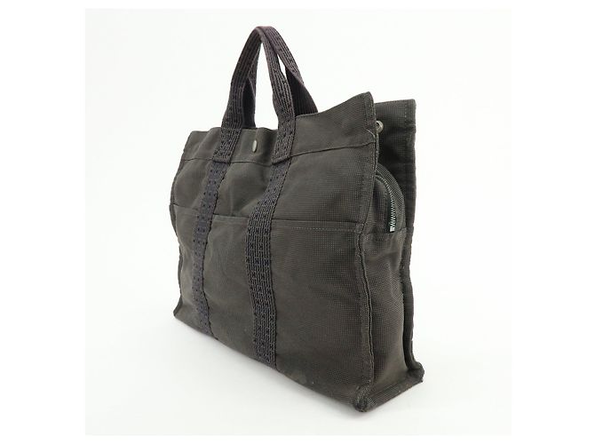 Hermès HERMES Her Line MM Handtasche Tote Bag aus Canvas Grau Schwarz - Ansicht 3