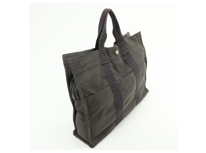 Hermès HERMES Her Line MM Handtasche Tote Bag aus Canvas Grau Schwarz - Ansicht 4