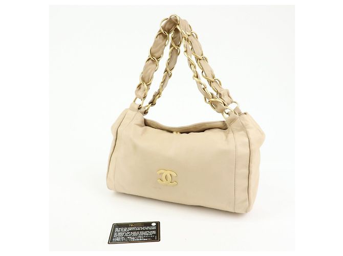 Borsa a tracolla e a mano CHANEL COCO Mark in pelle d'agnello con catena, Beige - vista 23