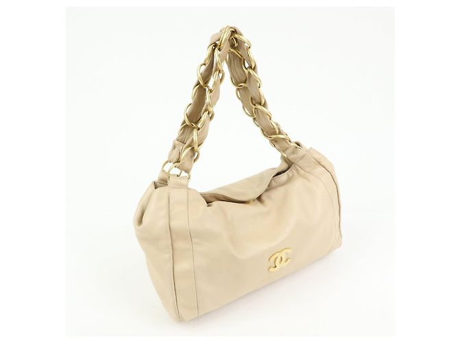 Borsa a tracolla e a mano CHANEL COCO Mark in pelle d'agnello con catena, Beige - vista 4