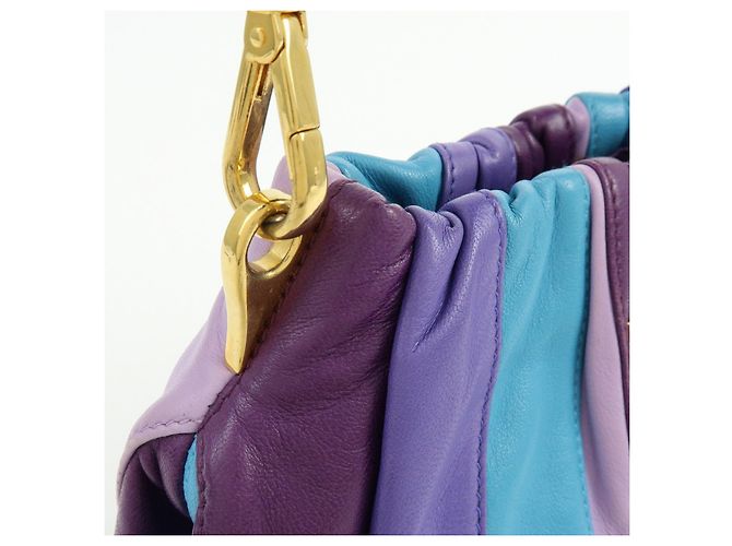 Borsa a tracolla e borsa a mano 2Way in pelle con logo PRADA Viola Blu Turchese - vista 13