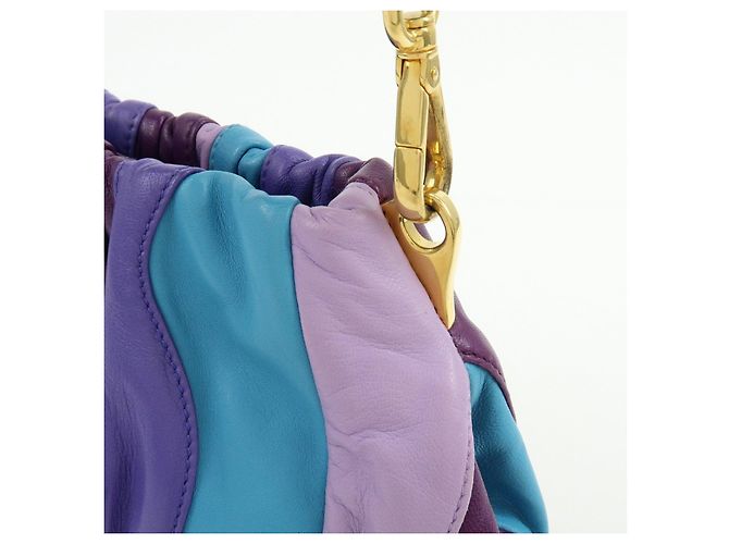 Borsa a tracolla e borsa a mano 2Way in pelle con logo PRADA Viola Blu Turchese - vista 14