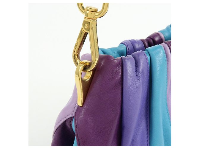 Borsa a tracolla e borsa a mano 2Way in pelle con logo PRADA Viola Blu Turchese - vista 15
