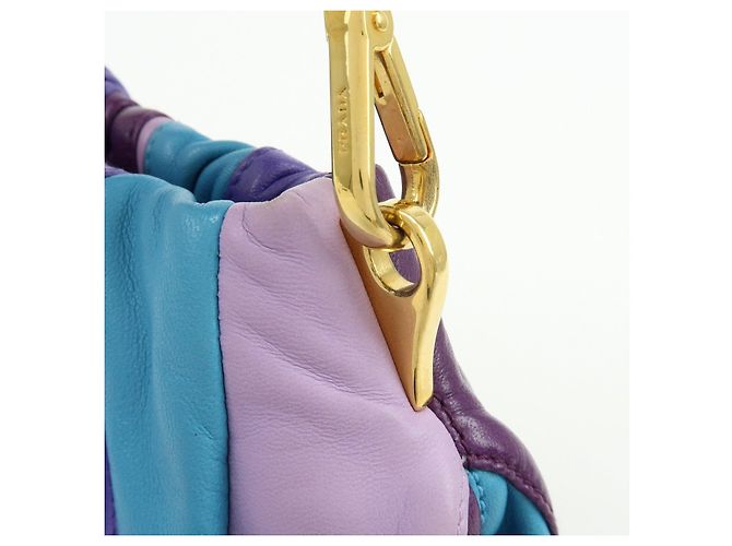 Borsa a tracolla e borsa a mano 2Way in pelle con logo PRADA Viola Blu Turchese - vista 16