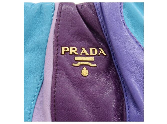 Borsa a tracolla e borsa a mano 2Way in pelle con logo PRADA Viola Blu Turchese - vista 17