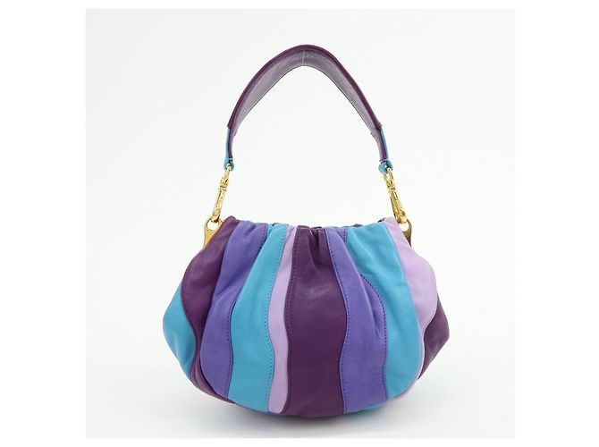 Borsa a tracolla e borsa a mano 2Way in pelle con logo PRADA Viola Blu Turchese - vista 2
