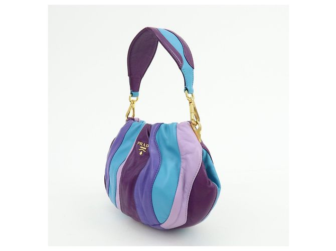 Borsa a tracolla e borsa a mano 2Way in pelle con logo PRADA Viola Blu Turchese - vista 3