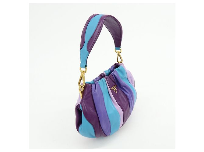 Borsa a tracolla e borsa a mano 2Way in pelle con logo PRADA Viola Blu Turchese - vista 4