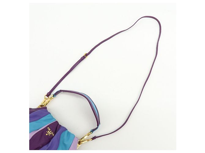 Borsa a tracolla e borsa a mano 2Way in pelle con logo PRADA Viola Blu Turchese - vista 6