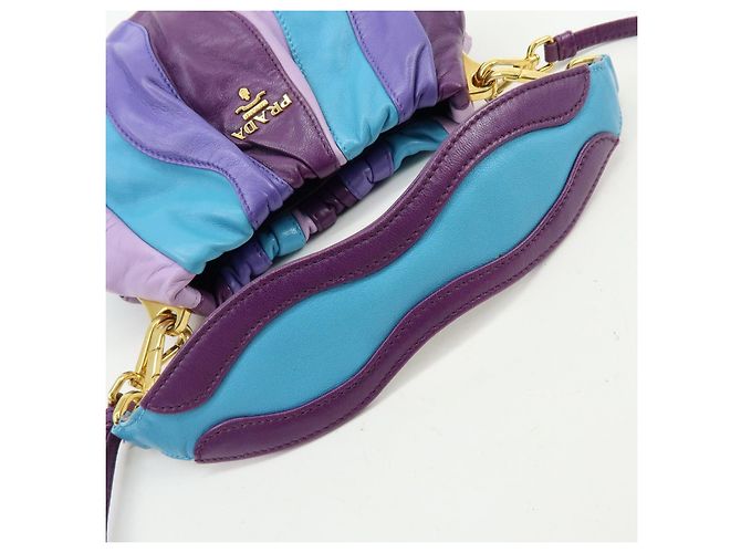 Borsa a tracolla e borsa a mano 2Way in pelle con logo PRADA Viola Blu Turchese - vista 7