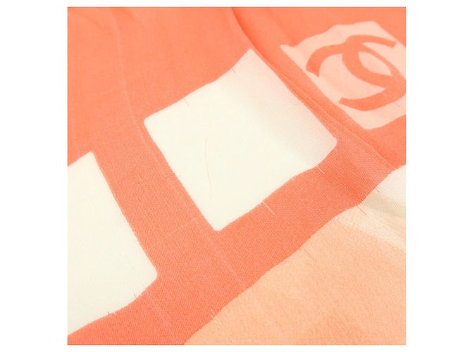 CHANEL COCO Mark Seidentuch 100% Seide Rosa Orange Weiß - Ansicht 12