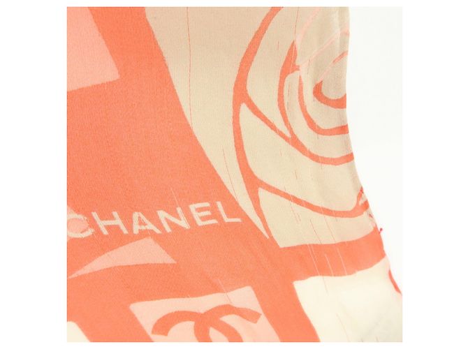 CHANEL COCO Mark Seidentuch 100% Seide Rosa Orange Weiß - Ansicht 13