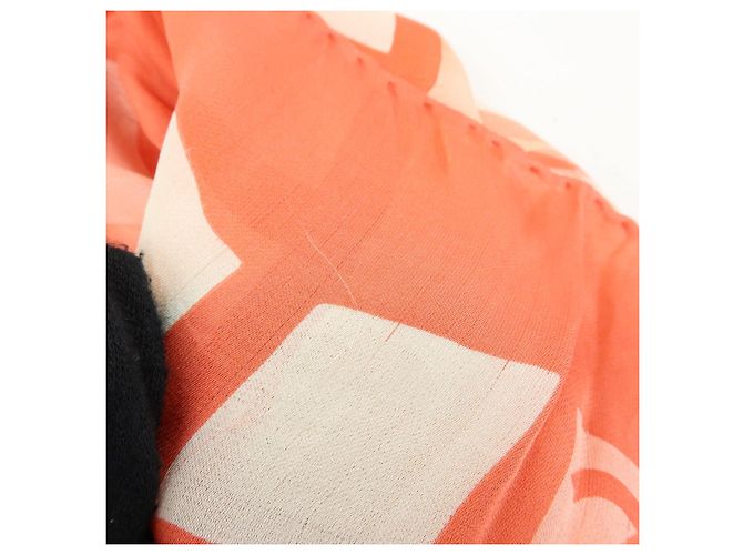 CHANEL COCO Mark Seidentuch 100% Seide Rosa Orange Weiß - Ansicht 14