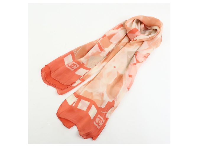 CHANEL COCO Mark Seidentuch 100% Seide Rosa Orange Weiß - Ansicht 17