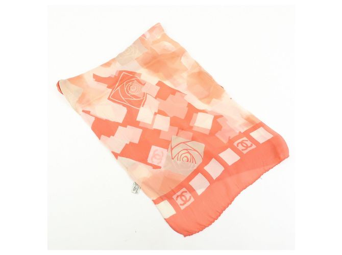 CHANEL COCO Mark Seidentuch 100% Seide Rosa Orange Weiß - Ansicht 2