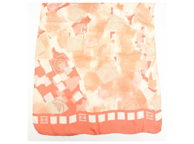 CHANEL COCO Mark Seidentuch 100% Seide Rosa Orange Weiß - Ansicht 3
