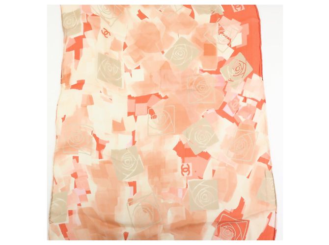 CHANEL COCO Mark Seidentuch 100% Seide Rosa Orange Weiß - Ansicht 4