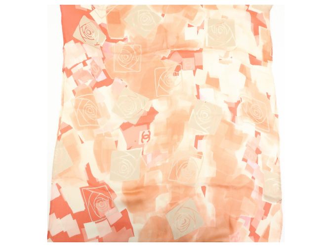 CHANEL COCO Mark Seidentuch 100% Seide Rosa Orange Weiß - Ansicht 7