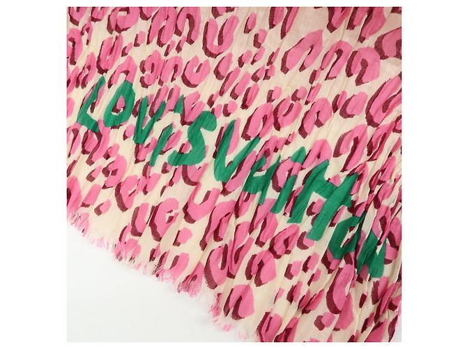 Sciarpa Chal Louis Vuitton Leopardata 100% Cotone Rosa Verde 401910 - vista 11