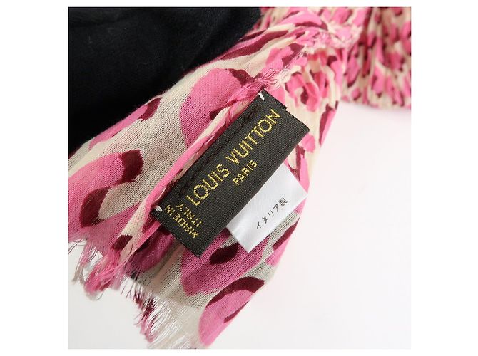 Sciarpa Chal Louis Vuitton Leopardata 100% Cotone Rosa Verde 401910 - vista 12