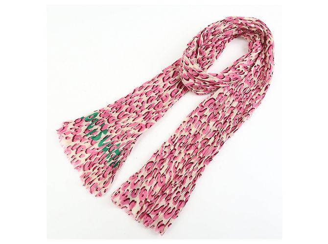 Sciarpa Chal Louis Vuitton Leopardata 100% Cotone Rosa Verde 401910 - vista 14