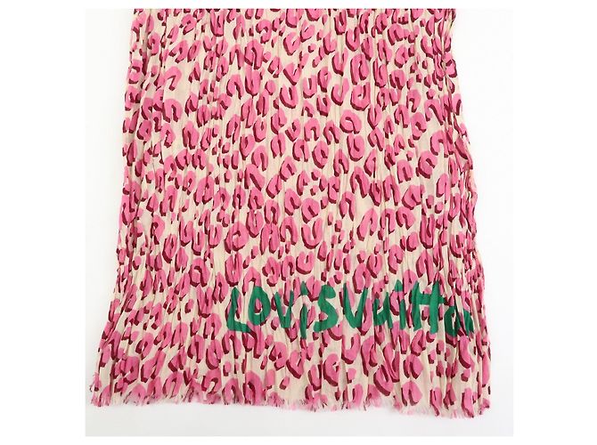 Sciarpa Chal Louis Vuitton Leopardata 100% Cotone Rosa Verde 401910 - vista 3