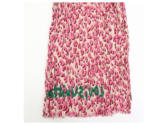 Sciarpa Chal Louis Vuitton Leopardata 100% Cotone Rosa Verde 401910 - vista 9