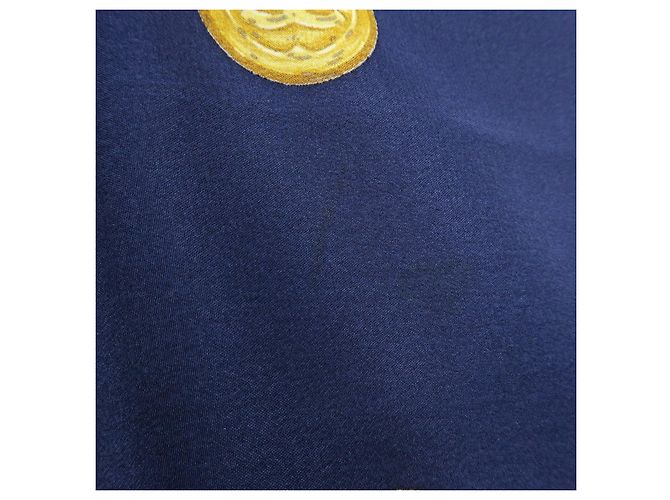 Sciarpa CHANEL COCO Mark 100% seta Coin Strip Navy Bianco Giallo - vista 12