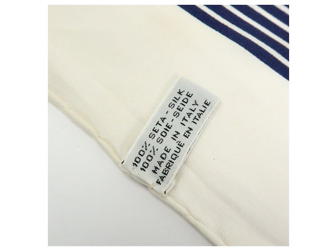Sciarpa CHANEL COCO Mark 100% seta Coin Strip Navy Bianco Giallo - vista 13