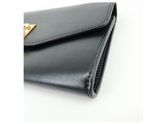 Céline Cartera larga con solapa y cadena de piel CELINE C Logo Negra - vista 10