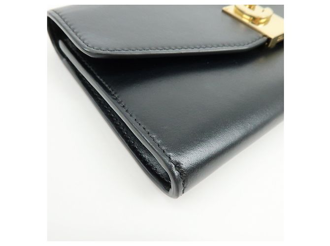 Céline Cartera larga con solapa y cadena de piel CELINE C Logo Negra - vista 11