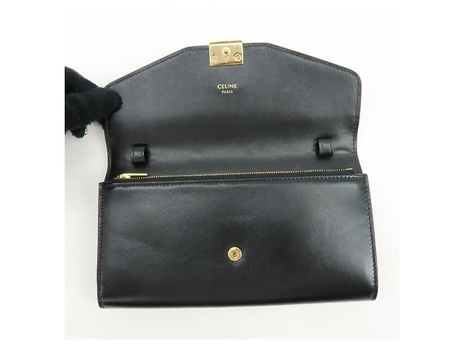 Céline Cartera larga con solapa y cadena de piel CELINE C Logo Negra - vista 19