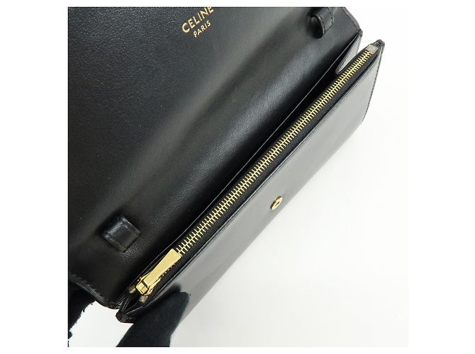 Céline Cartera larga con solapa y cadena de piel CELINE C Logo Negra - vista 21