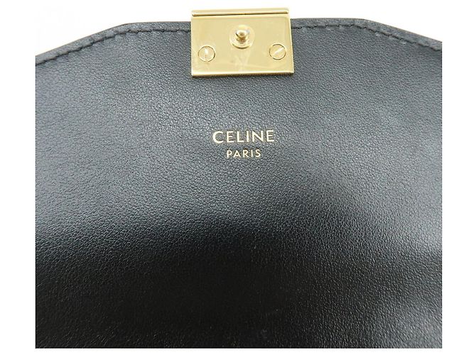 Céline Cartera larga con solapa y cadena de piel CELINE C Logo Negra - vista 24