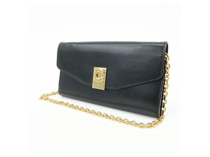 Céline Cartera larga con solapa y cadena de piel CELINE C Logo Negra - vista 3