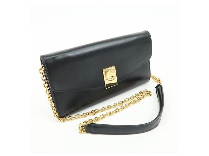 Céline Cartera larga con solapa y cadena de piel CELINE C Logo Negra - vista 4
