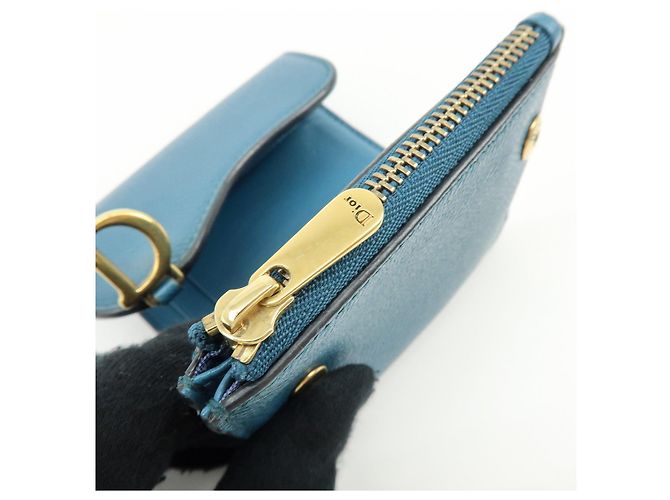Billetera compacta tri-fold de piel Saddle Christian Dior Azul - vista 16