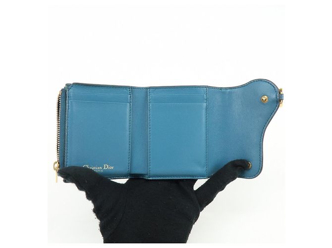 Billetera compacta tri-fold de piel Saddle Christian Dior Azul - vista 18