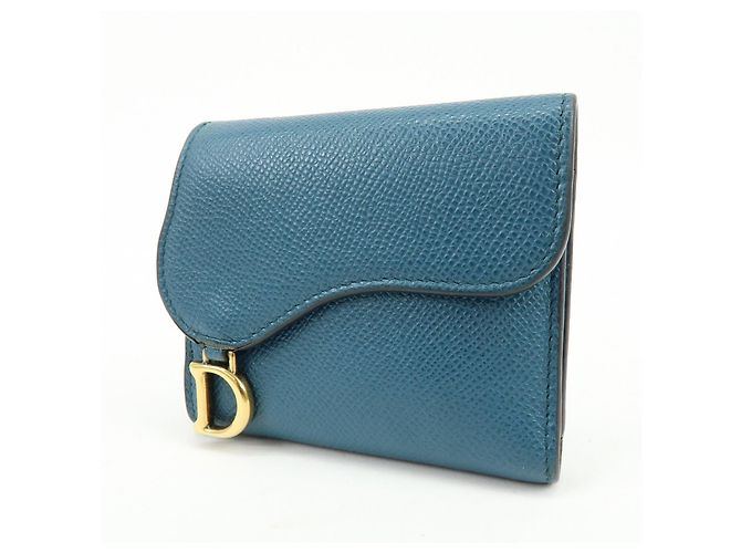 Billetera compacta tri-fold de piel Saddle Christian Dior Azul - vista 3